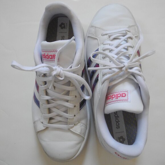 Adidas X Farm Rio Grand Court Leather floral stripes Womens 5.5 Girls 3.5 - Picture 2 of 3